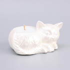Cвеча "Кошка" в подсвечнике из гипса, 7,5х10х5,5см,белый перламутр - Фото 4