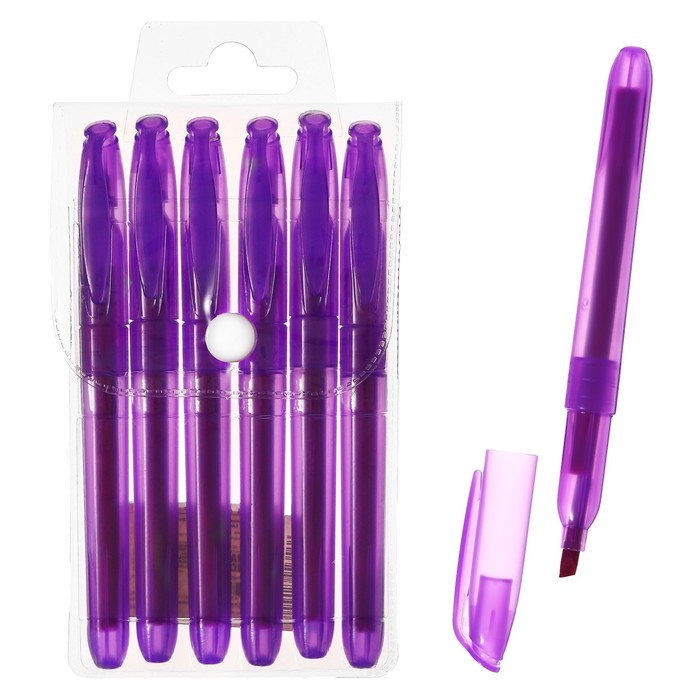 Набор маркеров-текстовыделителей 6 штук, наконечник скошенный, 5.0 мм, фиолетовый - Фото 1