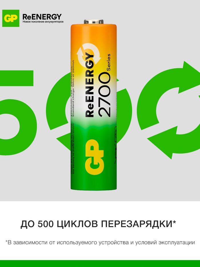 Аккумулятор GP, Ni-Mh, AA, HR6-4BL, 1.2 В, 2700 мАч, блистер, 4 шт. - фото 51788444