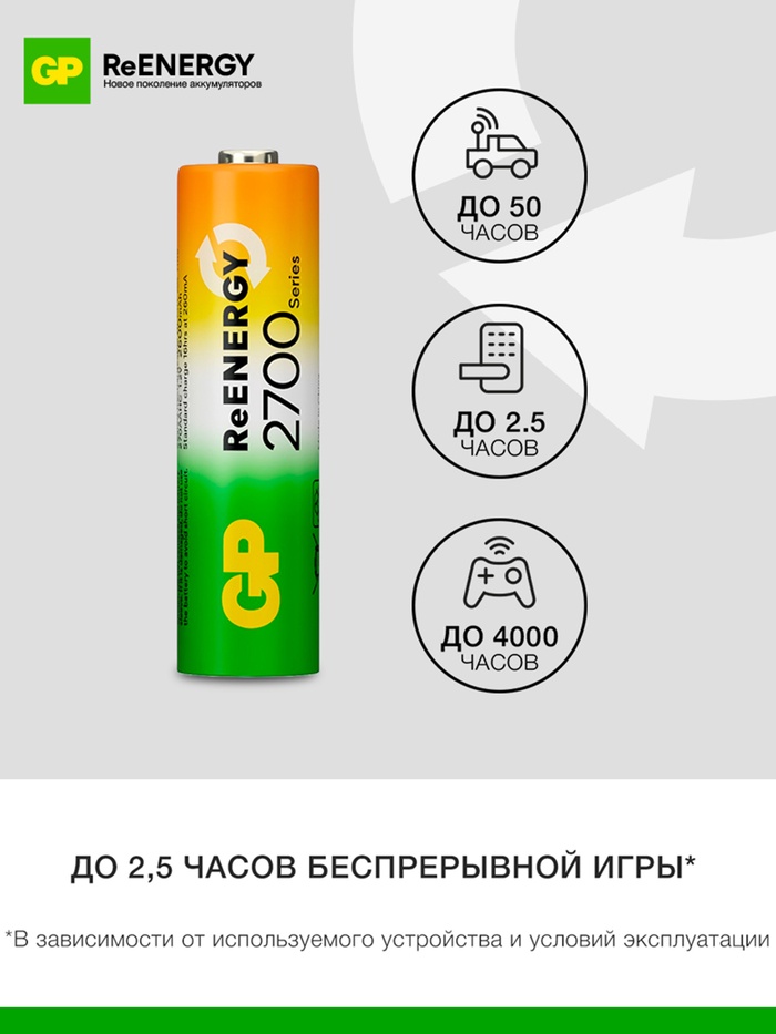 Аккумулятор GP, Ni-Mh, AA, HR6-4BL, 1.2 В, 2700 мАч, блистер, 4 шт. - фото 51788445