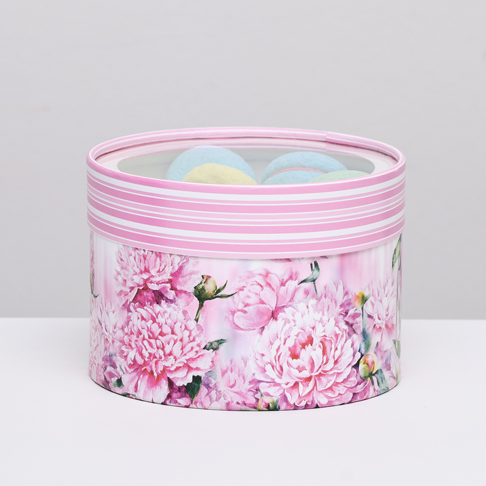 Коробка для макарун тубус с окном " Цветочный рай " 16 х 16 х 9 см - Фото 1