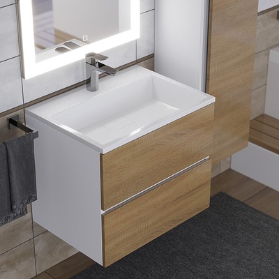 Тумба подвесная Uperwood, с раковиной Uperwood Barsa 60, цвет белый/дуб сонома
