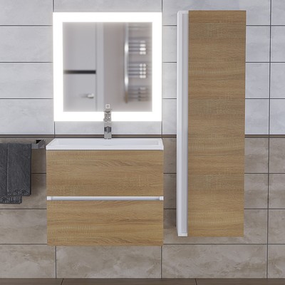 Тумба подвесная Uperwood, с раковиной Uperwood Barsa 60, цвет белый/дуб сонома
