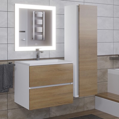 Тумба подвесная Uperwood, с раковиной Uperwood Barsa 60, цвет белый/дуб сонома