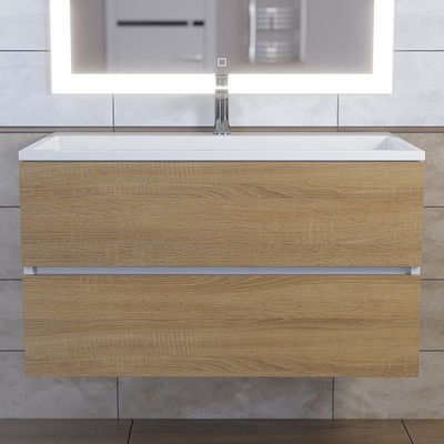 Тумба подвесная Uperwood, с раковиной Uperwood Barsa 90, цвет белый/дуб сонома