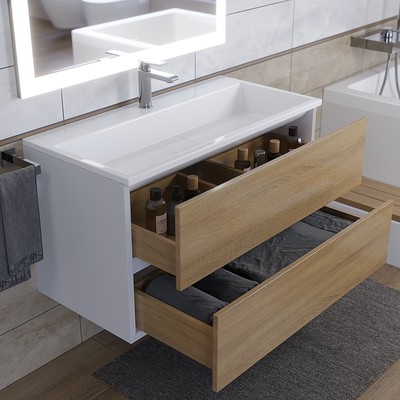Тумба подвесная Uperwood, с раковиной Uperwood Barsa 90, цвет белый/дуб сонома