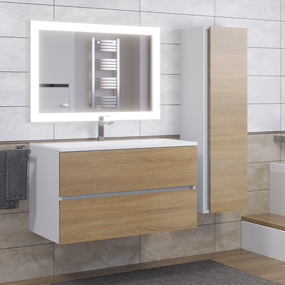 Тумба подвесная Uperwood, с раковиной Uperwood Barsa 90, цвет белый/дуб сонома