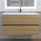 Тумба с раковиной Uperwood Barsa, 90 см, раковина белая, подвесная, чёрная/дуб сонома - Фото 3