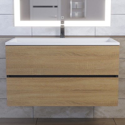 Тумба подвесная Uperwood, с раковиной Uperwood Barsa, 90, цвет белый/чёрный/дуб сонома
