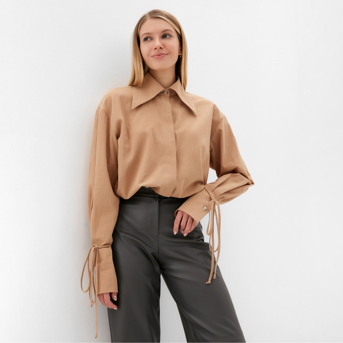 Рубашка женская MINAKU: Casual Collection цвет бежевый, р-р 50