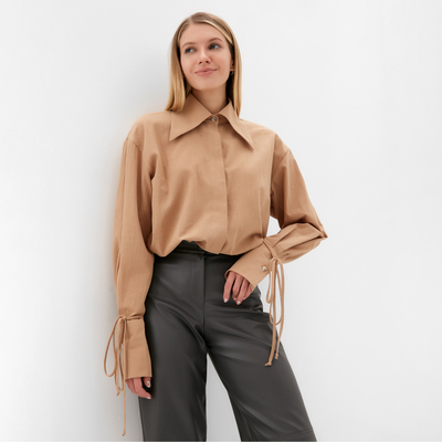 Рубашка женская с завязками MINAKU: Casual Collection, размер 52, бежевая