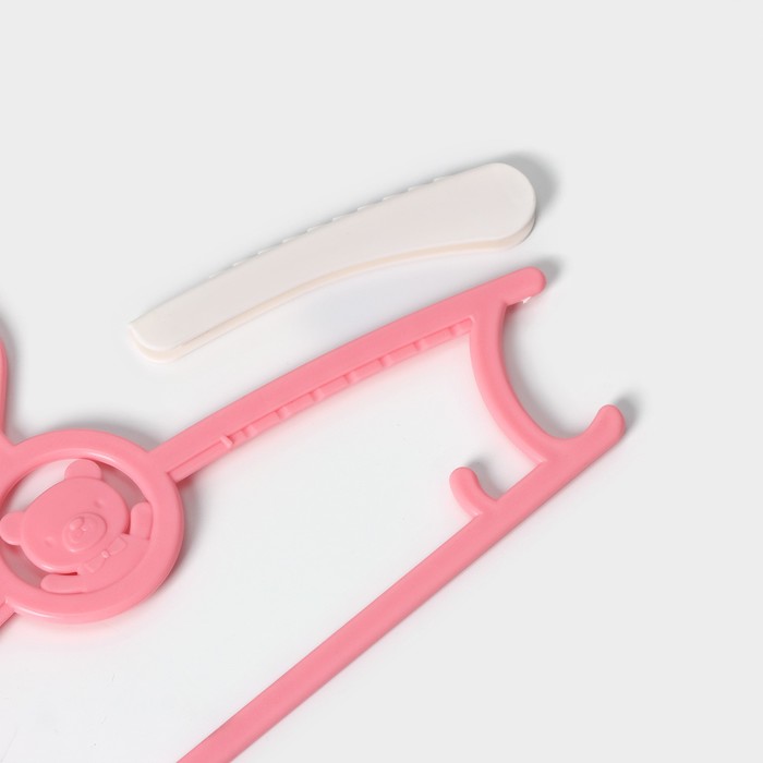 Плечики для одежды детские Доляна «Мишка», 28×16 см, набор 5 шт, цвет розовый