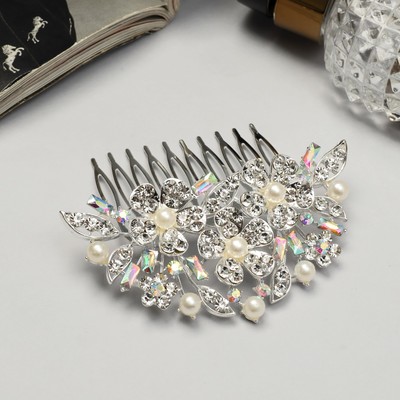 Гребень для волос QF «Сафьян», цветы, 7×8 см, серебро