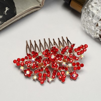 Гребень для волос QF «Прелеста», цветок, 6×8 см, красный