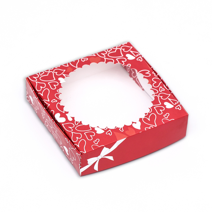 Подарочная коробка с окном, красная "с праздником" 11,5 х 11,5 х 3 см