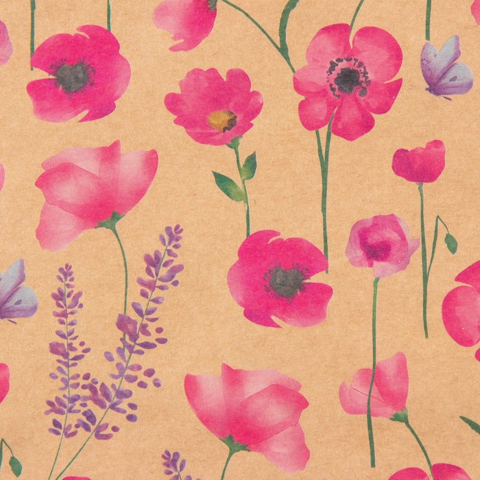 Бумага упаковочная крафтовая «Розовые полевые цветы», 50 х 70 см