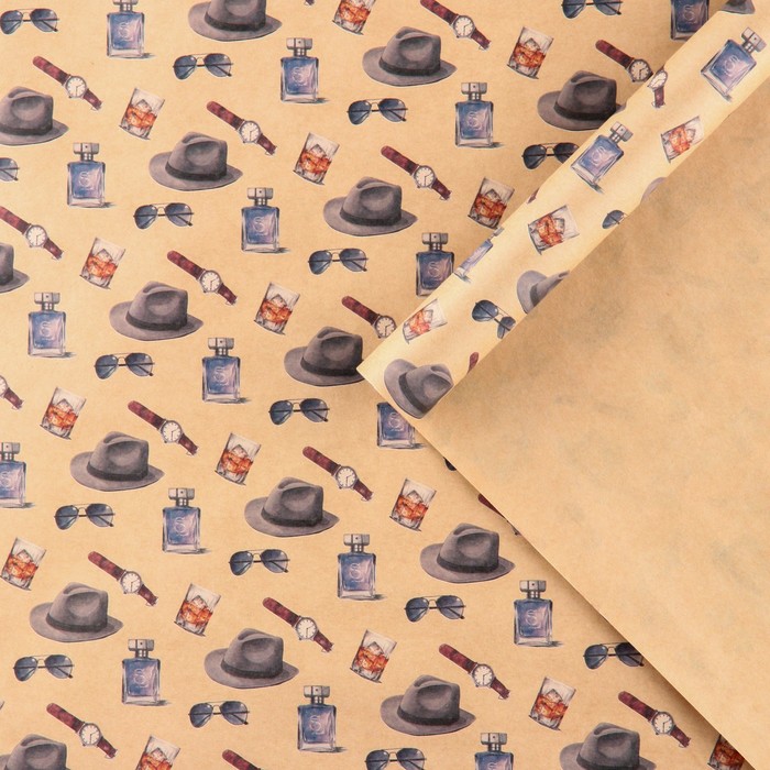 Бумага упаковочная крафтовая «Шляпы», 50 х 70 см - Фото 1