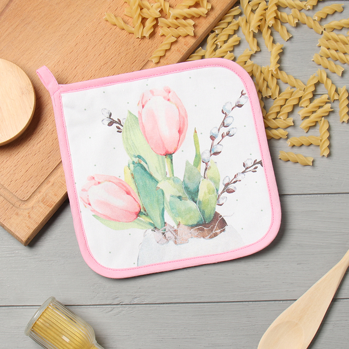 Прихватка «Этель. Тюльпаны», 19×19 см, саржа,100% хлопок, ватин 250 г/м² - Фото 1