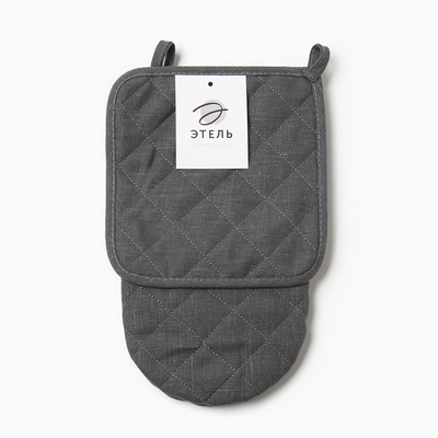 Кухонный набор Этель ECO grey: варежка 15×28 см, прихватка 19×19 см, 100% лён, 245 г/м²