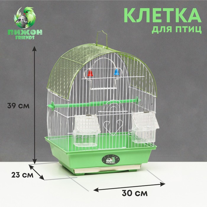 Клетка для птиц овальная с кормушками, 30 х 23 х 39 см, зелёная