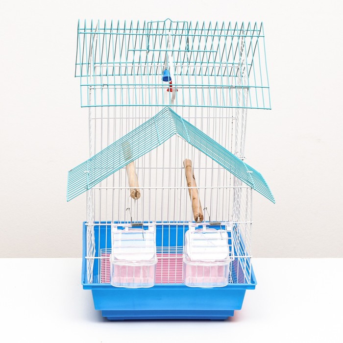 Клетка для птиц укомплектованная, 34 х 27 х 47 см, синяя