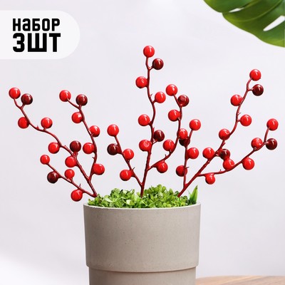 Набор декоративных штекеров «Ягодки», 33×10×2 см, 3 шт., красный