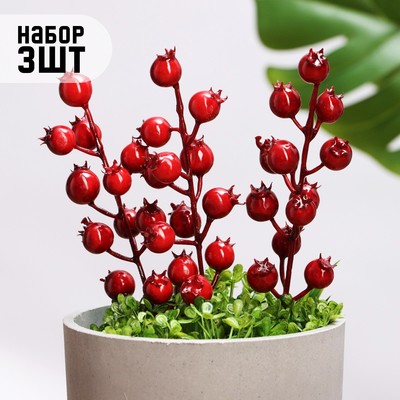 Набор декоративных штекеров «Ягодки», 4×4 см, L=20 см, 3 шт., красный