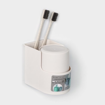 Органайзер настенный для ванной комнаты со стаканом самоклеящийся, 11×8×9.5 см, цвет белый