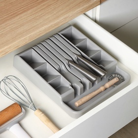 Лоток для столовых приборов с подставкой для ножей Доляна, 11 секций, 30×23.5×5 см, пластик, серый