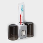 Выдавливатель для зубной пасты+держатель для зубных щёток с 2 стаканами, 20×10,2×6,2 см, цвет серый - фото 8740046