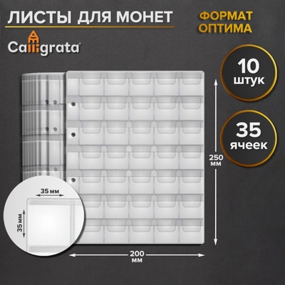 Набор листов для монет, формат «Оптима», 10 листов 200×250 мм, на 35 ячеек 35×35 мм