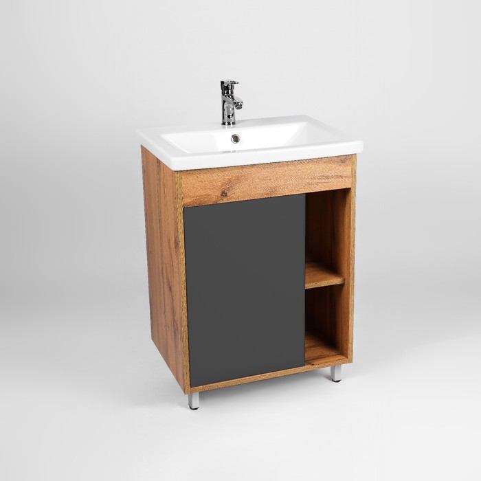 Тумба напольная для ванной комнаты VIANT «Бостон», 1 створка, с раковиной COMO 70, 425×655×820 мм, цвет графит