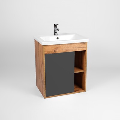 Тумба подвесная для ванной комнаты VIANT «Бостон» 1 створка, с раковиной COMO 70, 425×655×620 мм, цвет графит