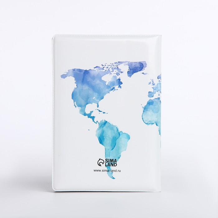Обложка для паспорта "Континенты - акварель", 9,5*0,5*13,5, белый