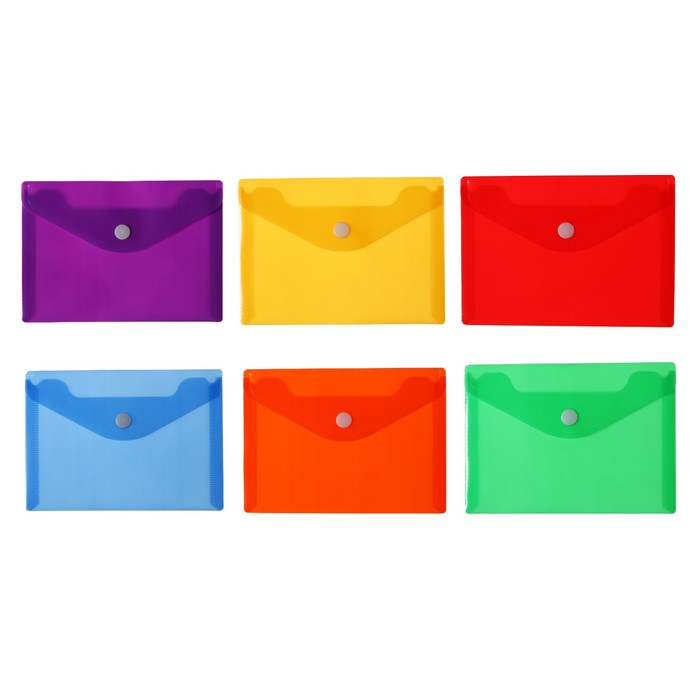 Набор папок-конвертов на кнопке А6, 180 мкр, 12 штук, Calligrata, рифлёная, МИКС - Фото 1