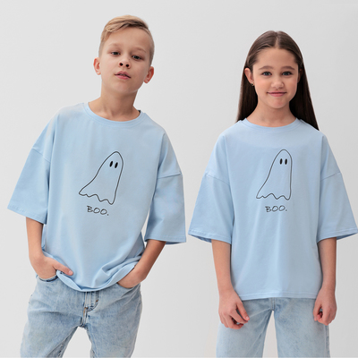 Футболка детская MINAKU: Exclusive print, голубая, рост 158 см