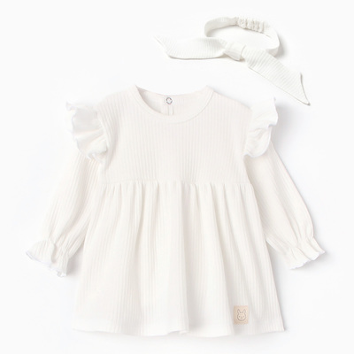 Платье для девочки и повязка «Крошка Я» BASIC LINE, рост 62-68 см, белое