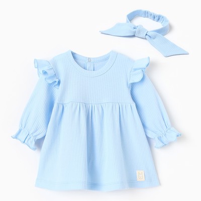 Платье для девочки и повязка «Крошка Я» BASIC LINE, рост 86-92 см, голубое