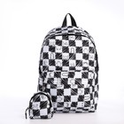 Рюкзак школьный из текстиля на молнии, 4 кармана, цвет чёрный/белый - Фото 5