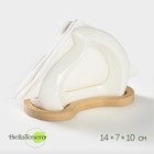 Салфетница керамическая на бамбуковой подставке BellaTenero, 14×7×10 см, цвет белый - фото 320994761