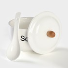 Супница BellaTenero, 450 мл, 15×11.5×7.5 см, с ложкой, на бамбуковой подставке, фарфор, белая - Фото 4