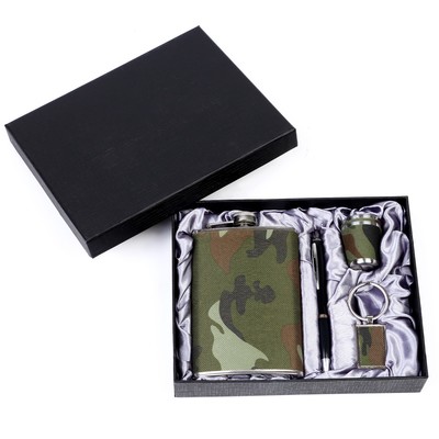 Подарочный набор 5 в 1 «Хаки», фляжка 270 мл, 2 стопки, ручка, брелок, металл, текстиль