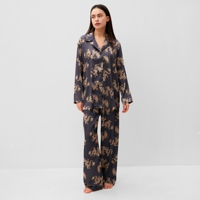 Пижама женская (рубашка, брюки) KAFTAN «Дракон», размер 44-46, графитовая