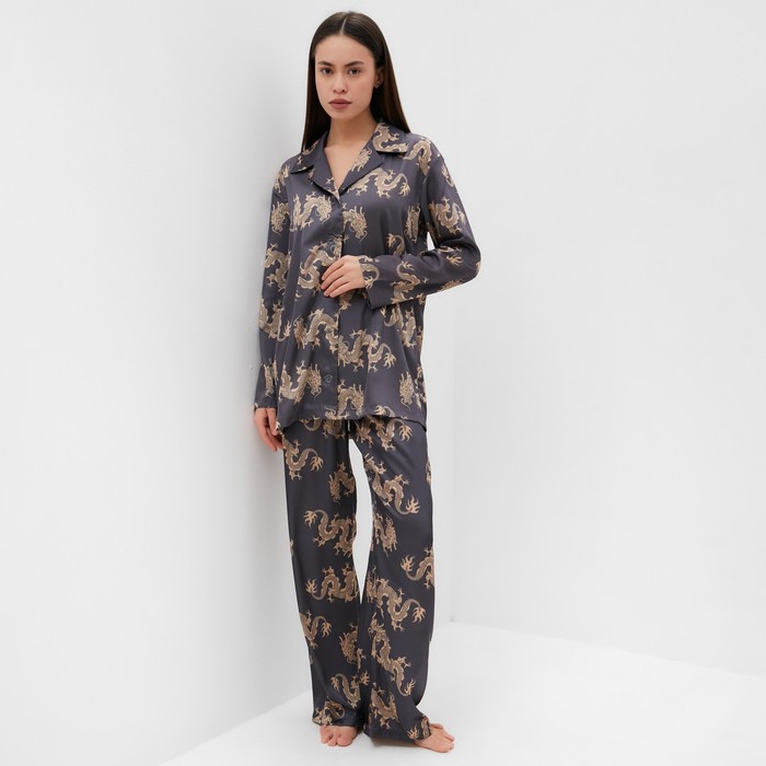 Пижама женская (рубашка и брюки) KAFTAN "Дракон", размер 48-50, графитовый - Фото 1