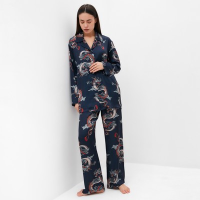 Пижама женская (рубашка, брюки) KAFTAN «Дракон», размер 40-42, синяя