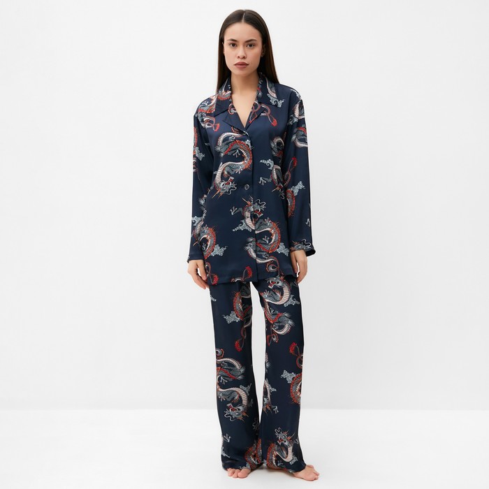 Пижама женская (рубашка и брюки) KAFTAN Дракон, размер 48-50, синий