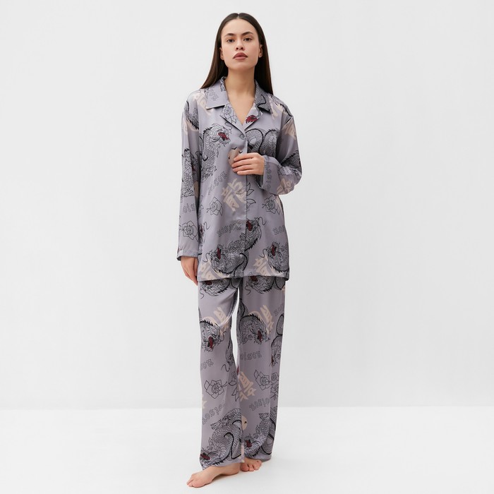 Пижама женская (рубашка и брюки) KAFTAN "Дракон", размер 52-54, серый - Фото 1
