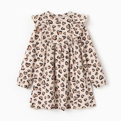 Платье для девочки KAFTAN: Leo love с рукавами, бежевое, рост 98-104 см