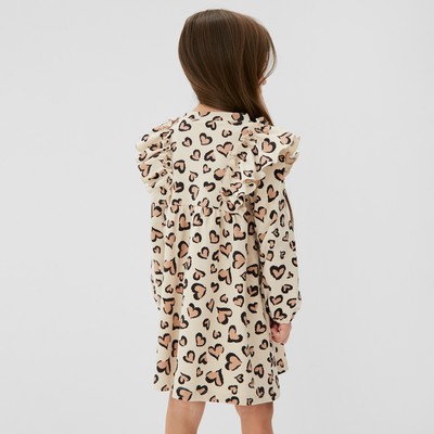 Платье для девочки KAFTAN: Leo love с рукавами, бежевое, рост 98-104 см
