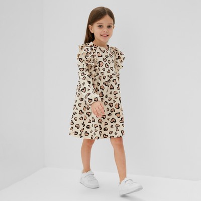 Платье для девочки KAFTAN: Leo love с рукавами, бежевое, рост 134-140 см